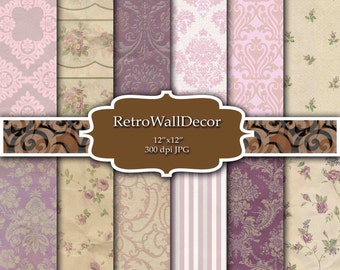 Pink Damask Digital Paper: Shabby Chic Floral Patterns (12x12) (Digital Download)