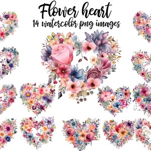 Clipart de coração de flor, aquarela de coração, clipart de flor, imagem de coração de flor, ilustração floral, pôster de coração de flor Compre 2 e ganhe 1 GRÁTIS