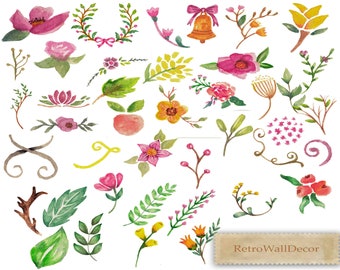 Watercolor Flowers Clip Art,  Floral clip art, Flower Clip Art, Floral clipart, Whimsical Flowers, watercolor clipart, Hand Painted Flowers