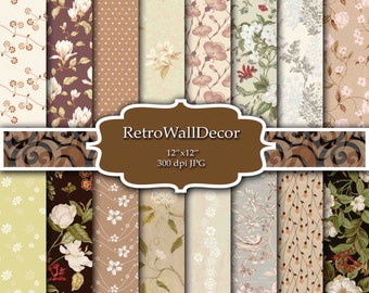 Shabby Chic Floral Digital Paper: 12x12 Rose Patterns (Digital Download)