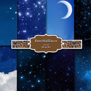 Papel digital de cielo, papel de cielo de medianoche, papel de cielo de invierno, fondo de cielo, fondo de cielo nocturno, papel de cielo nublado 12x12 Compre 2 y obtenga 1 GRATIS