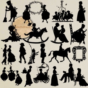 Vintage silhouetten, silhouet koppel, illustraties kinderen, Victoriaans silhouet, silhouetten kinderen, romantisch koppel Buy 2 Get 1 FREE
