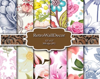 Shabby Chic Floral Digital Paper: Rose Backgrounds, 12x12 (Digital Download)