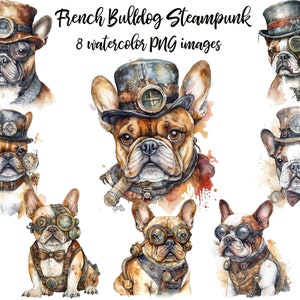 Bulldog Francês, Steampunk Frenchie, Watercolor Frenchie, Steampunk dog PNG, Frenchie clipart, Junk Journal Dog Compre 2 e ganhe 1 GRÁTIS