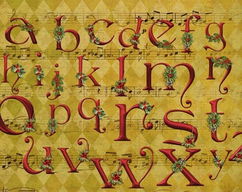 Vintage Christmas Font: Holiday Alphabet Clipart (26 PNG files) (Digital Download)