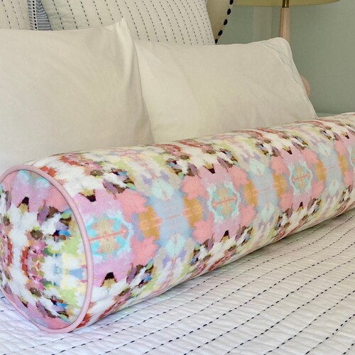 One Laura Park Brooks Avenue Pink Bolster Pillow With Contrast Etsy