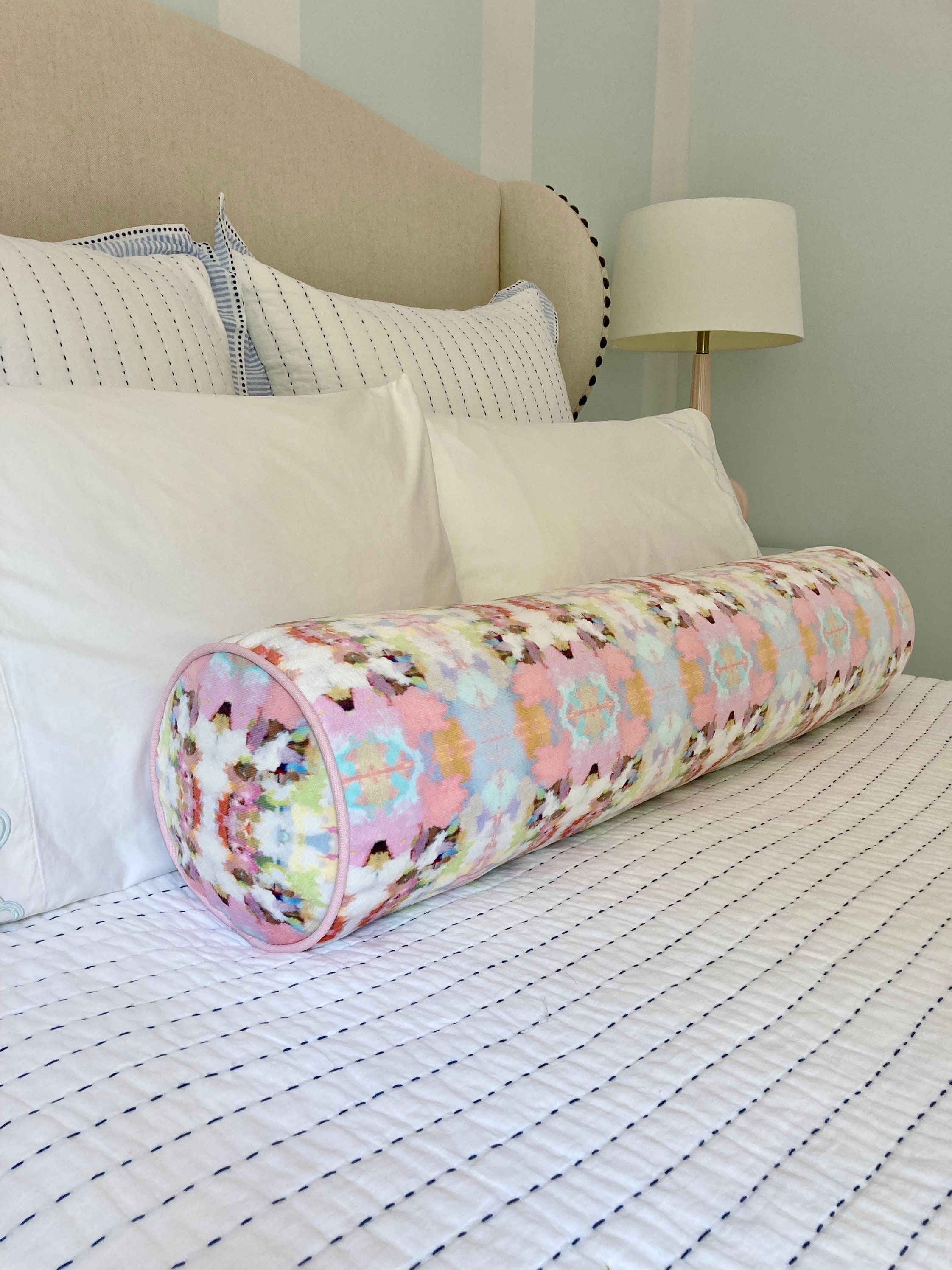 One Laura Park Brooks Avenue Pink Bolster Pillow With Contrast Etsy