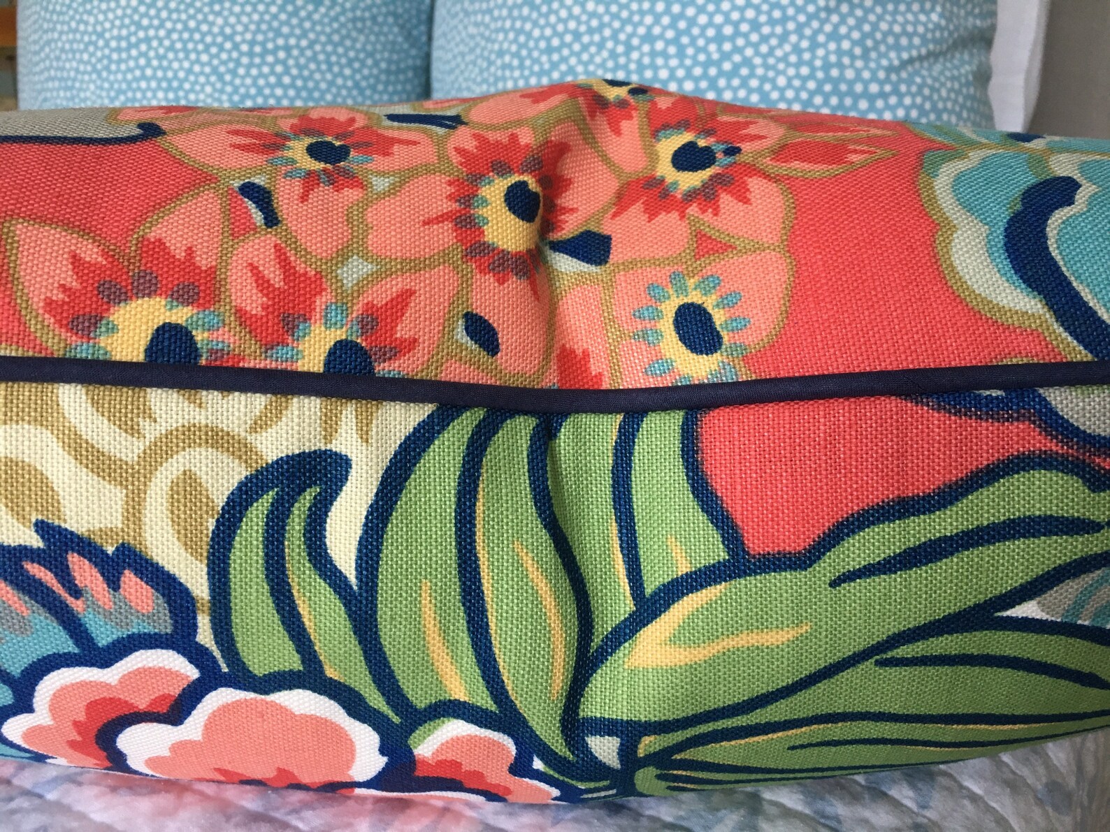 Thibaut Honshu Coral Pillow Cover With Navy Pipingdesigner Etsy