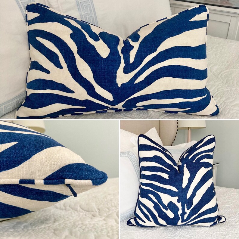 Thibaut Serengeti Navy Designer Pillow Cover Zebra Print Etsy
