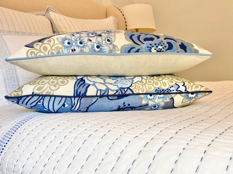 Thibaut Honshu Blue and Beige Designer Lumbar and Square Etsy