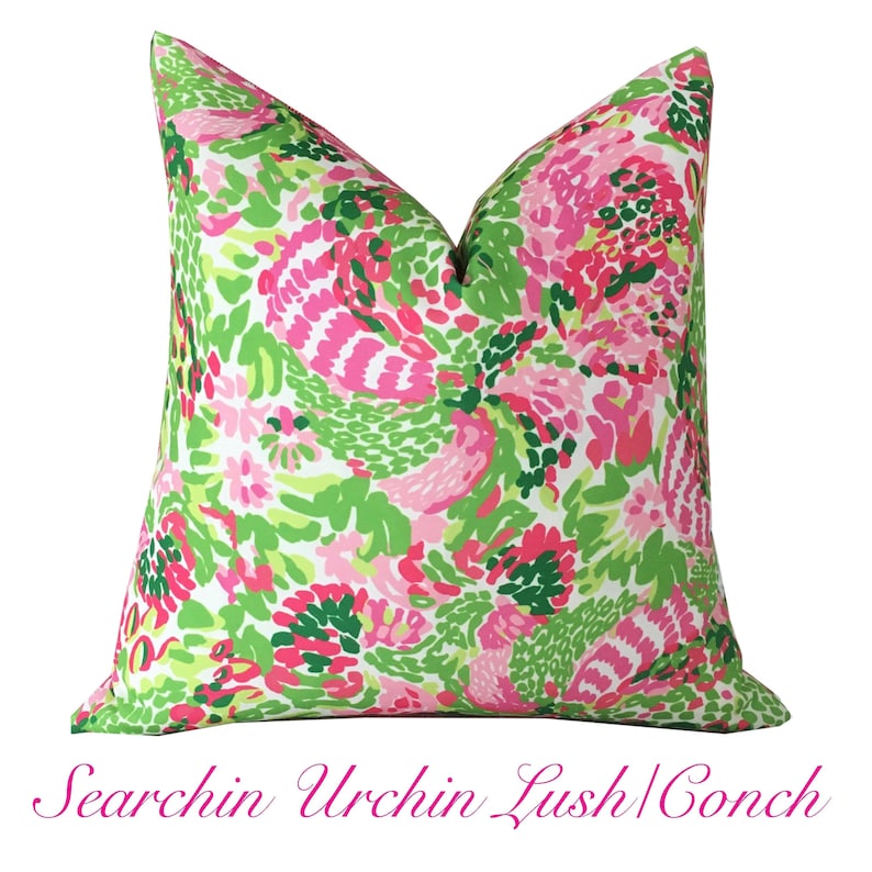 Lilly Pulitzer Searchin Urchin LushConch IndoorOutdoor Pillow Cover-Pink and Green Tropical Designer Pillowcase for Patio and Sunroom