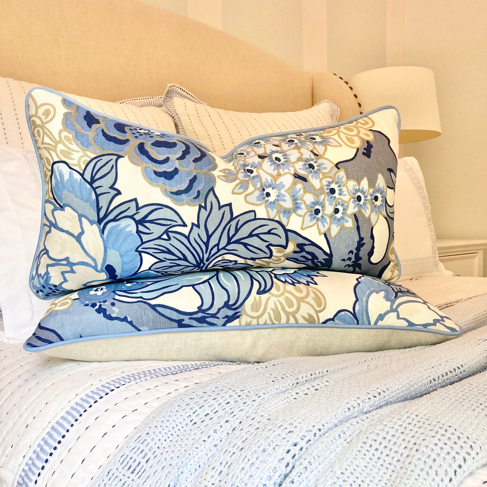 Thibaut Honshu Blue and Beige Designer Lumbar and Square Etsy