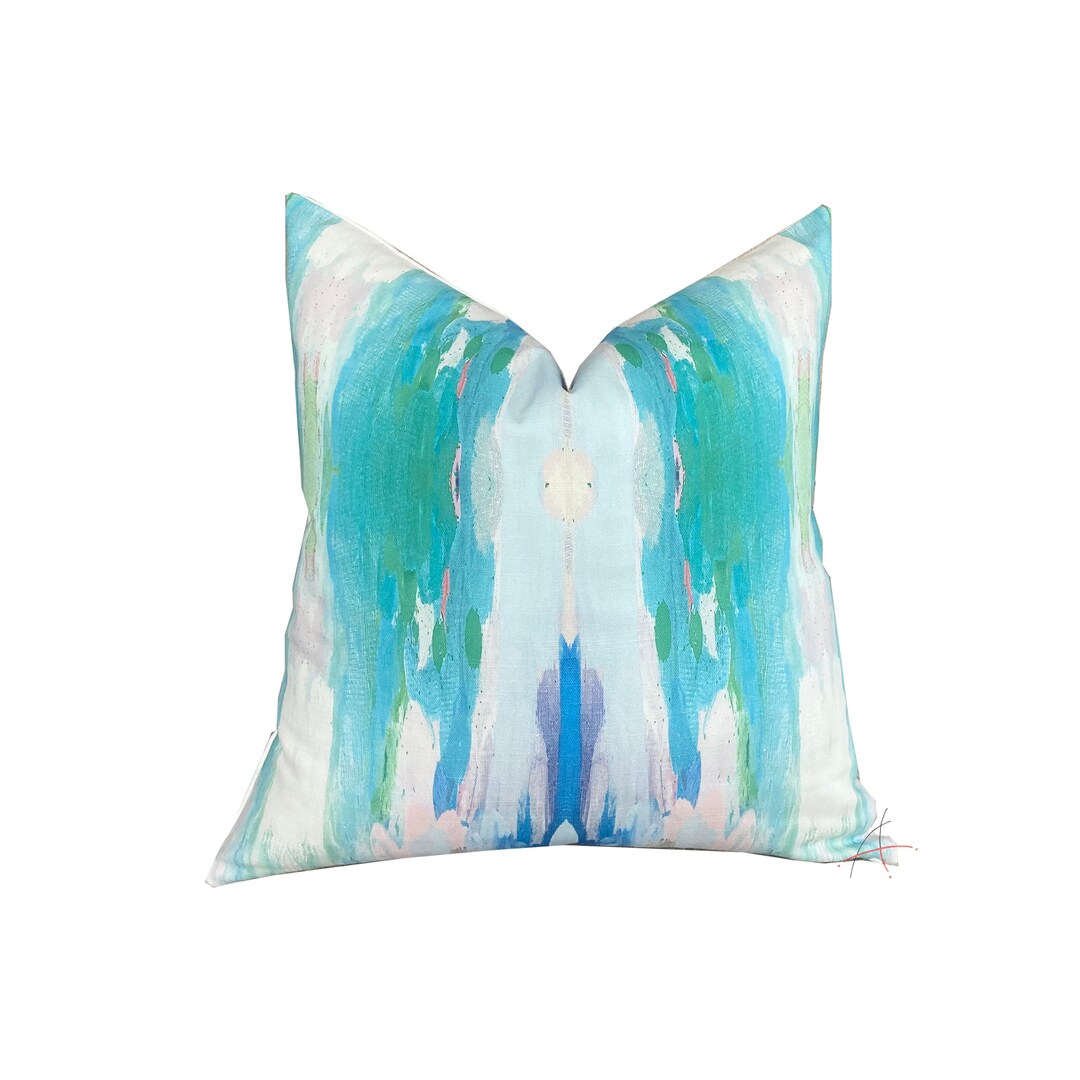 Laura Park Flower Child Teal Pillow Cover Abstract Art Decorative Pillow Cover in Cotton/linen