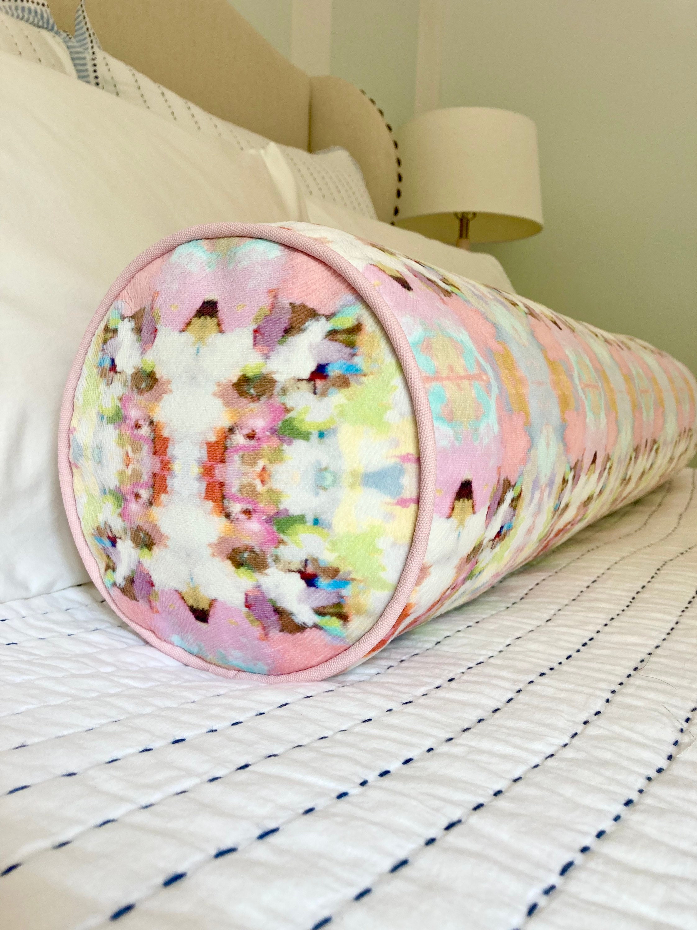 One Laura Park Brooks Avenue Pink Bolster Pillow With Contrast Etsy