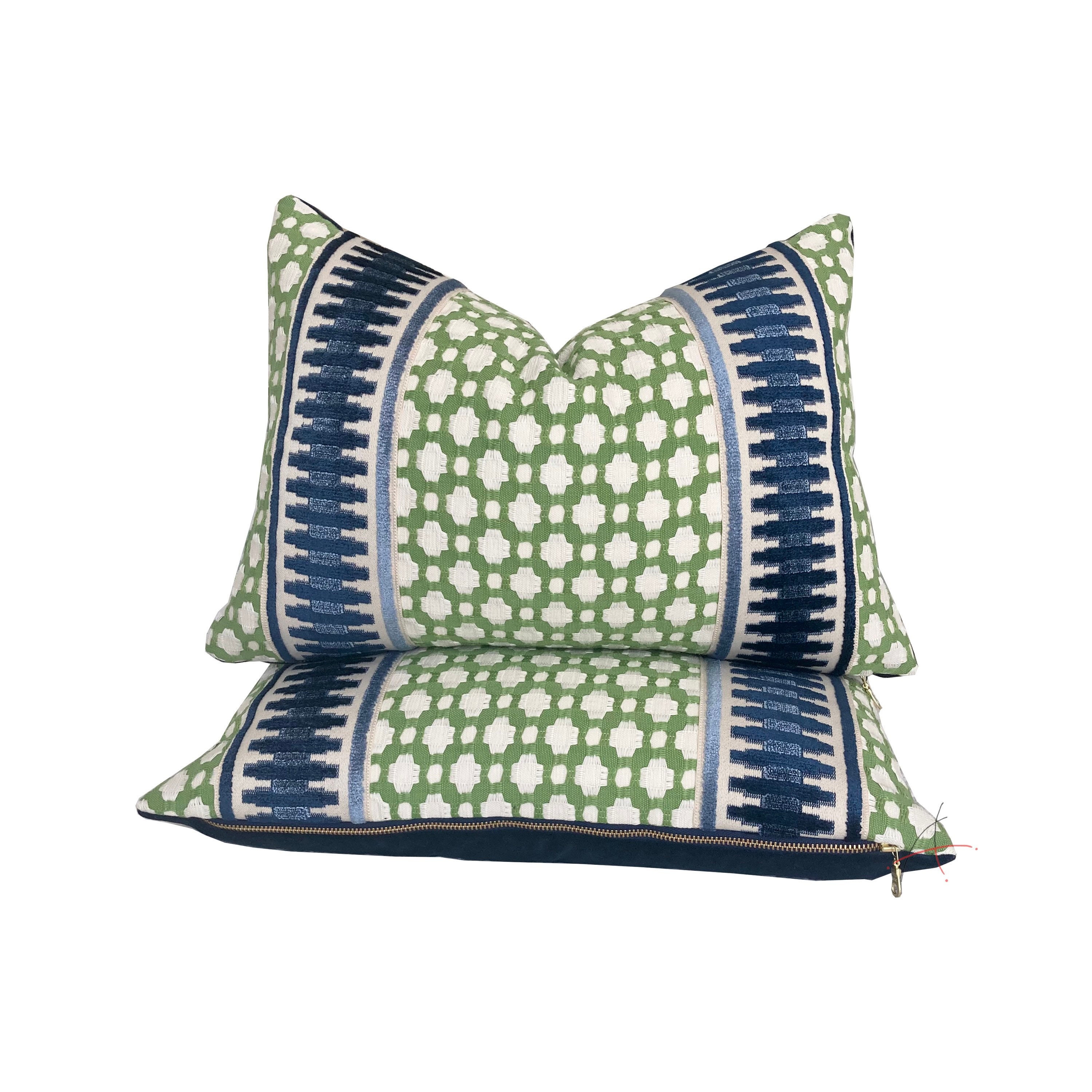 One Hiend Schumacher Betwixt Leaf Pillow With Navy Velvet Etsy