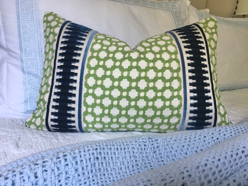 One Hiend Schumacher Betwixt Leaf Pillow With Navy Velvet Etsy