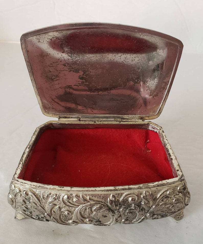 made in Japan Silver and blue jewelry casket trinket box