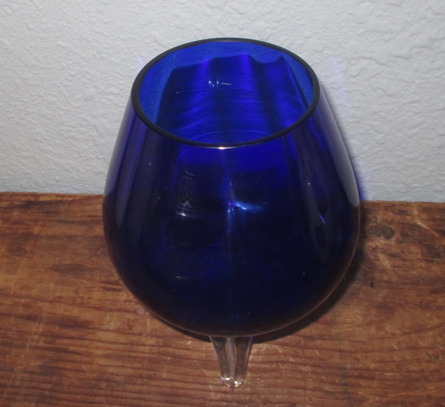 Vintage Glass Vase Cobalt Blue 3 Footed Brandy Snifter Etsy
