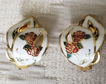 Cloisonne Clip Earrings, vintage