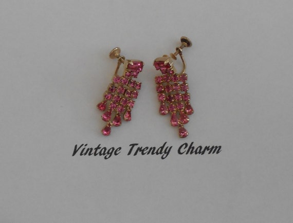 Rhinestone Dangle Pierced Earrings, Unsigned Beau… - image 1