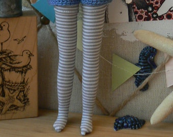 Grey and white striped tights for Blythe dolls  Blythe socks handmade in Paris France