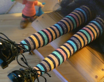 Rainbow Striped Blythe socks black blue green handmade in Paris France