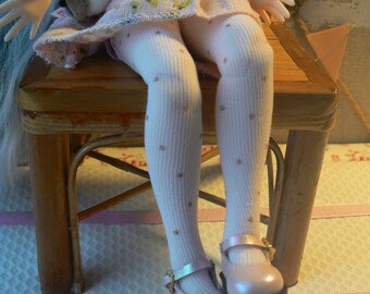 Light pink blythe Doll hosiery with gold points handmade in Paris France