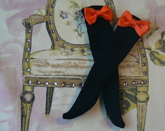 Black Blythe socks with orange bows handmade in Paris France