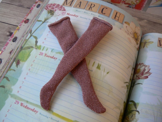Old Pink Blythe Socks with silver metallic fibres Pink Blythe Doll socks handmade in Paris France