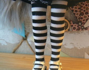 Black and White striped socks for Blythe dolls handmade in Paris France
