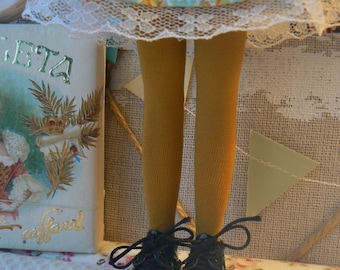 Yellow mustard Blythe socks Blythe tights handmade in Paris France