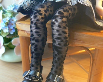 Black Blythe tights with patterns handmade in Paris France
