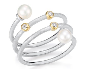 ¡NUEVO! Anillo de perlas con estilo de plata esterlina, anillo de perlas de agua dulce, anillo de alta calidad, anillo de piedra múltiple, anillo de perlas, anillo de plata, anillo de platino