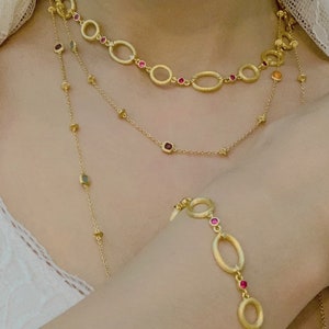 Ruby necklace, Gold necklace, Chain necklace, Multi-stone necklace, Sterling Silver necklace, High-quality designer jewelry