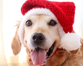 Santa dog hat with ear holes, Santa hat for large dogs (Golden, Lab, Pitbull, Husky, Boxer), Christmas dog accessory
