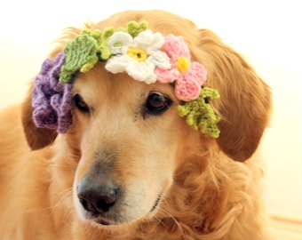 Flower Crown / Collar for Dogs, Pet Wedding Dog Flower Girl Accessory, Indoor / Outdoor Washable Flower Photo Prop for Large Dogs