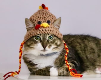 Chapeau de dinde de Thanksgiving pour chats, chapeau de chat de dinde drôle avec sangles et trous d’oreille, accessoire pour animaux de compagnie de Thanksgiving, chapeau mignon pour chats