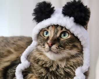 Chapeau de panda moelleux / ours pour chats, accessoire de costume d’ours pour chats et petits chiens, chapeau de chat d’ours brun avec trous d’oreille, accessoire photo de chat mignon