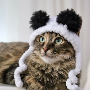 Fluffy Panda / Bear Hat for Cats, Bear Costume Accessory for Cats and Small Dogs, Brown Bear Cat Hat with Ear Holes, Cute Cat Photo Prop