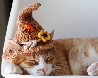 Scarecrow Cat Hat, Fall Autumn Hat for Cats, Halloween Cat