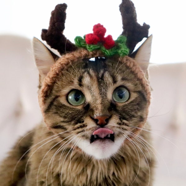 Rentier-Katzen-Hut, Katze Rentier-Geweih, Rentier-Hörner für Katzen, Weihnachtskostüm für kleine Hunde, Weihnachtskatzenkostüm, niedliches Haustierkostüm