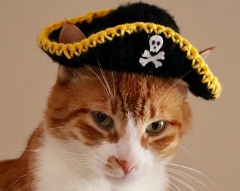 Pirate Hat for Cats, Funny Halloween Cat Costume / Cat Hat / Cat Photo Prop, Pirate Cat Hat with Ear Holes