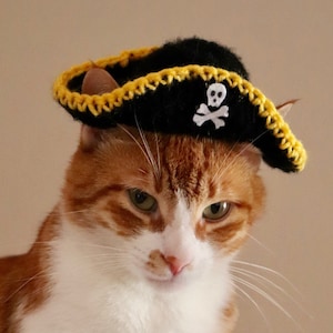 Pirate Hat for Cats, Funny Halloween Cat Costume / Cat Hat / Cat Photo Prop, Pirate Cat Hat with Ear Holes