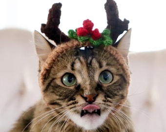 Reindeer Cat Hat, Cat Reindeer Antlers, Reindeer Horns for Cats, Christmas Costume for Small Dogs, Christmas Cat Costume, Cute Pet Costume