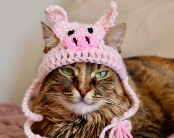 Pig Hat for Cats, Funny Feline Pig Accessory / Costume, Pink Pig Hat with Ear Holes for Small Pets, Pig Cat Hat / Small Dog Hat