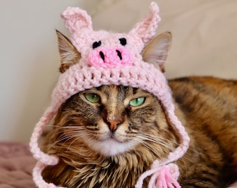 Pig Hat for Cats, Funny Feline Pig Accessory / Costume, Pink Pig Hat with Ear Holes for Small Pets, Pig Cat Hat / Small Dog Hat