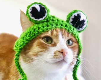 Chapeau de grenouille pour chats, Accessoire / costume de grenouille féline drôle, Chapeau de grenouille avec trous d’oreille pour petits animaux de compagnie, Chapeau de chat grenouille / Chapeau de petit chien