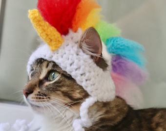 Bonnet licorne pour chats, Bonnet licorne pour petits chiens, Crinière de licorne pour petits chiens, Déguisements d'Halloween rigolos pour animaux de compagnie, Accessoires rigolos pour chat