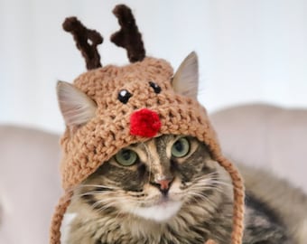 Rudolph Cat Hat, Reindeer Hat for Cats, Cat Reindeer Antlers, Christmas Rudolf Costume for Small Dogs, Christmas Card Cat Hat Photo Prop