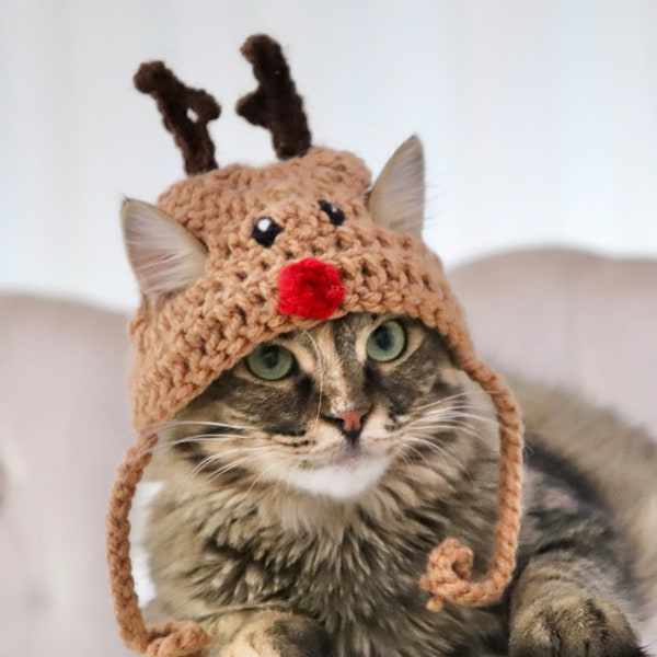 Rudolph Cat Hat, Reindeer Hat for Cats, Cat Reindeer Antlers, Christmas Rudolf Costume for Small Dogs, Christmas Card Cat Hat Photo Prop